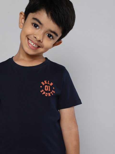 

HERE&NOW Boys Navy Blue Solid Pure Cotton T-shirt