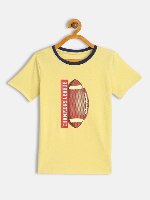 

HERE&NOW Boys Yellow Sports Printed Pure Cotton T-shirt