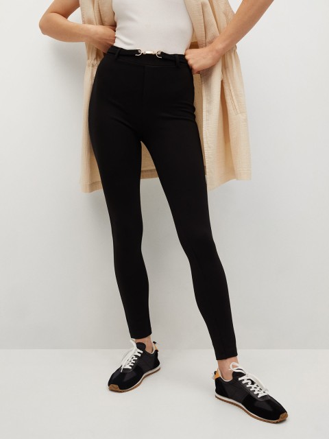 

MANGO Women Black Solid High-Rise Treggings