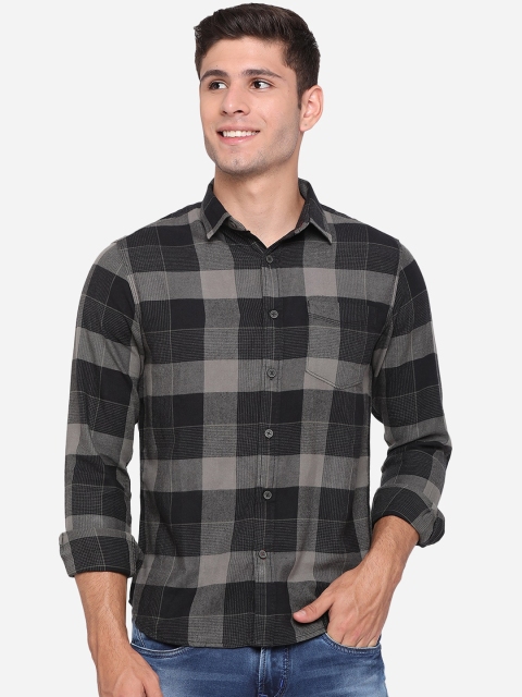 

Greenfibre Men Grey Slim Fit Buffalo Checks Checked Casual Shirt