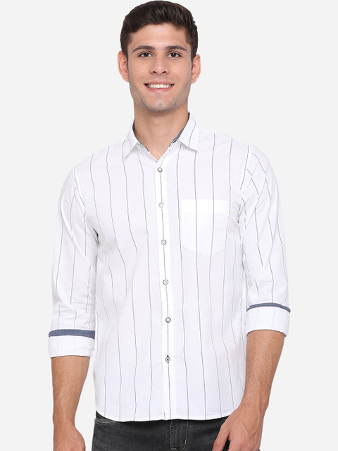 

Greenfibre Men White Slim Fit Opaque Striped Casual Shirt