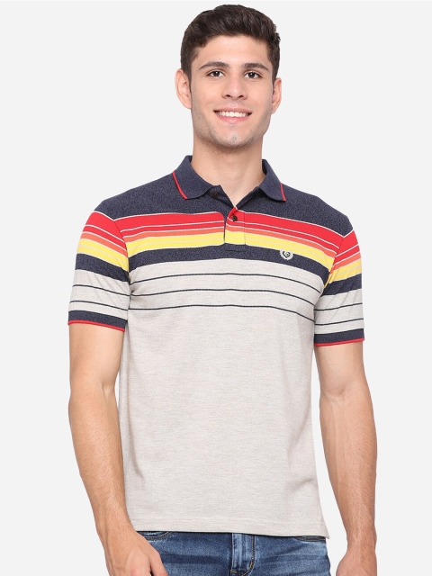 

Greenfibre Men Grey & Red Striped Polo Collar Slim Fit T-shirt