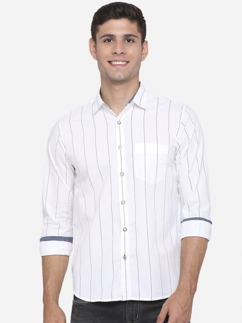 

Greenfibre Men White Slim Fit Opaque Striped Casual Shirt