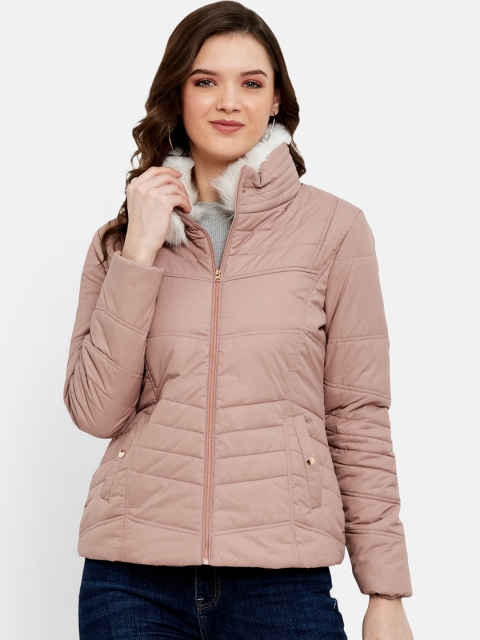 

METTLE Women Pink Solid Nylon Padded Jacket