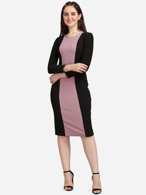 

PURVAJA Women Mauve Colourblocked Bodycon Dress