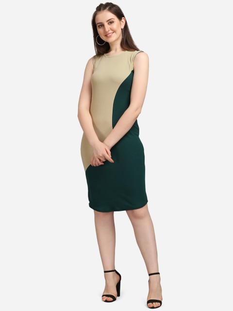 

PURVAJA Olive Green & Black Colourblocked Bodycon Dress