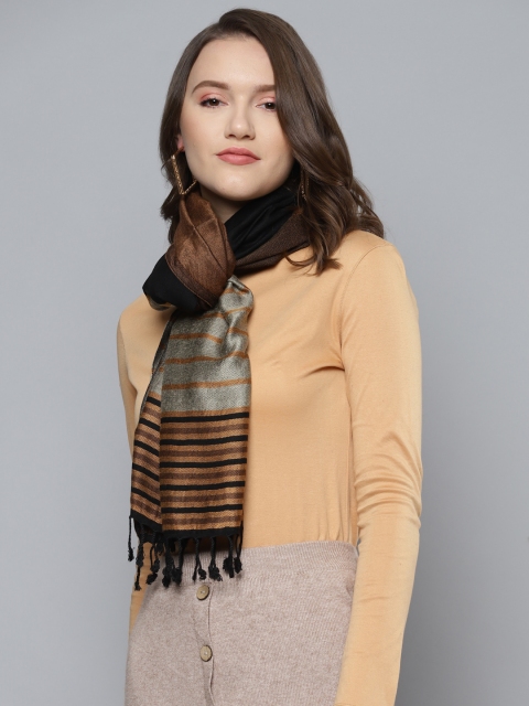 

SASSAFRAS Women Brown & Black Striped Stole