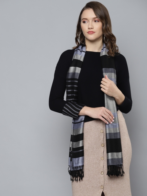 

SASSAFRAS Women Grey & Black Striped Stole