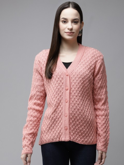 

Cayman Women Peach-Coloured Self Design Woollen Cardigan