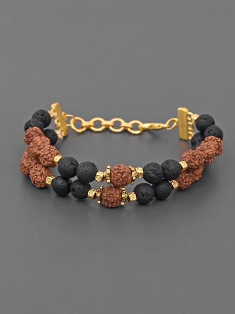 

Tistabene Men Black & Gold-Plated Rudraksha & Lava Beads Chunky Charm Bracelet