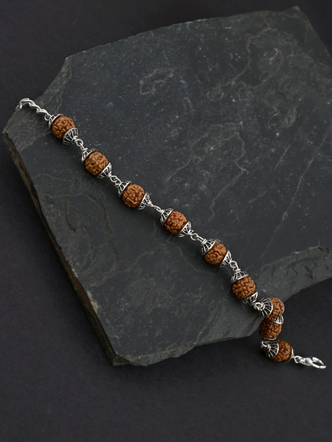 

Tistabene Men Silver-Toned & Brown Oxidised Silver-Plated Charm Bracelet