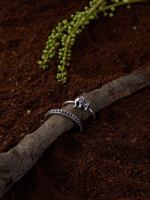 

Accessorize Women Set Of 2 Silver-Toned & Plated TURQ Elephant Oxidized Finger Rings
