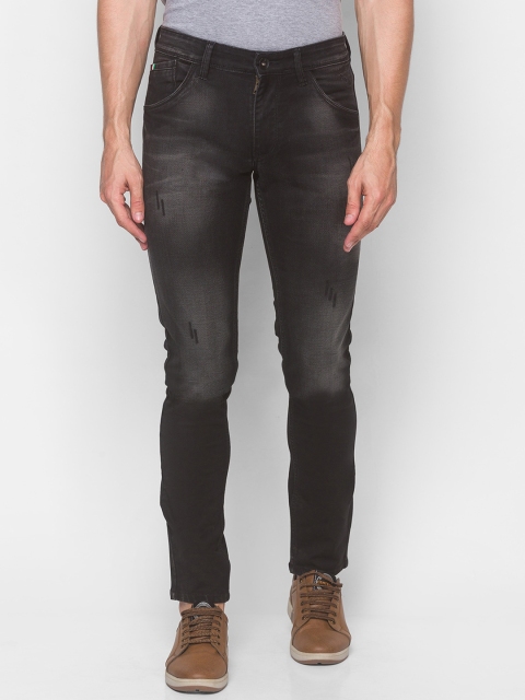 

mode de base Men Black Tapered Fit Low Distress Light Fade Stretchable Jeans