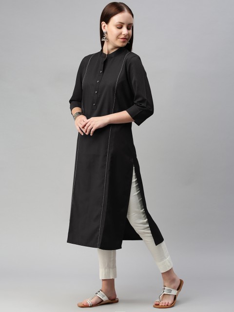 

ETIQUETTE Women Black Striped Satin Kurta