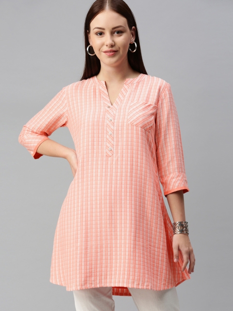 

ETIQUETTE Women Peach-Coloured Checked Kurta