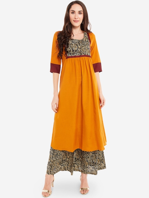 

Desi Weavess Women Yellow & Maroon Ethnic Motifs Yoke Design Anarkali Kurta