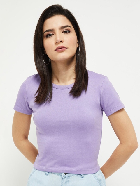 

max Women Lavender Solid T-shirt