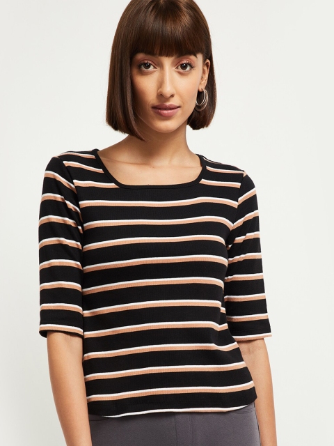 

max Women Black Striped T-shirt