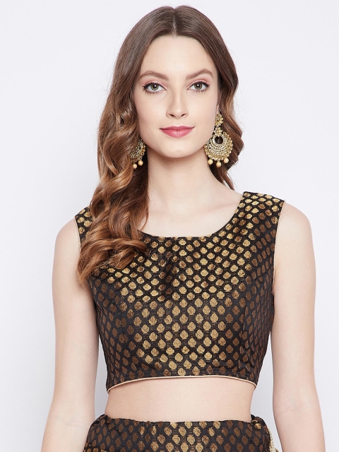 

TULIP 21 Women Black & Gold-Coloured Woven Design Silk Saree Blouse