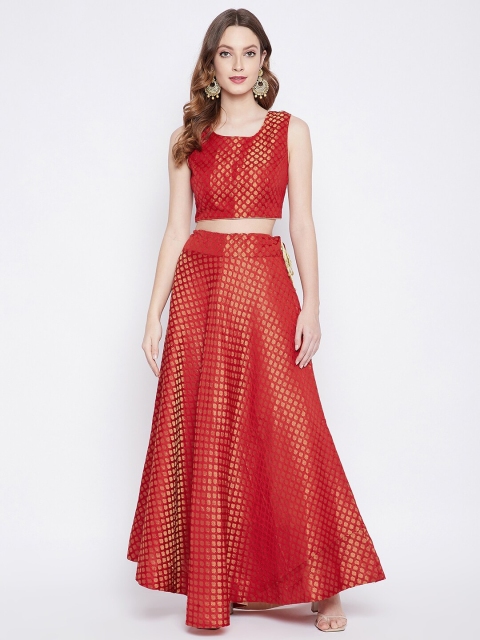 

TULIP 21 Red & Gold-Toned Woven Design Silk Ready to Wear Single Dori Lehenga Choli