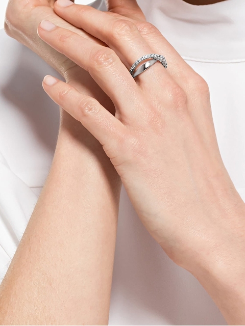 

SWAROVSKI Women White Rhodium Plated Twist Ring