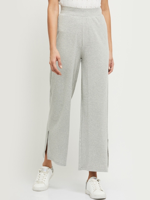 

max Women Grey Melange Parallel Trousers