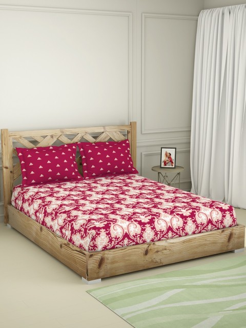 

SPACES Pink & White Ethnic Motifs 144 TC King Bedsheet with 2 Pillow Covers