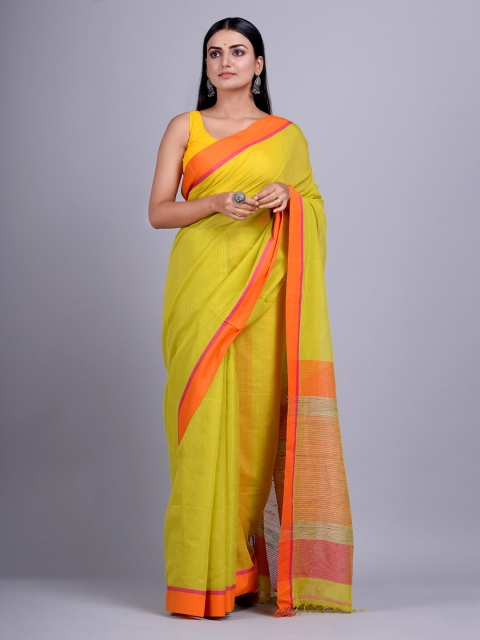 

Mitera Lime Green & Orange Silk Cotton Saree
