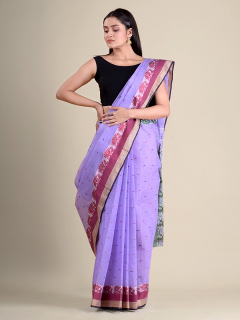 

Mitera Purple & Pink Ethnic Motifs Woven Design Handloom Pure Cotton Taant Saree