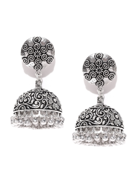 

FIROZA Silver-Toned Contemporary Jhumkas Earrings