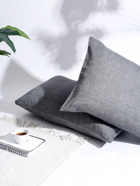 

Fabindia Set Of 2 Grey Cotton Woven Solid Pillow Covers