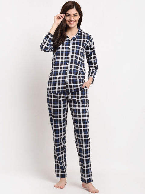 

Claura Women Black & White Checked Night suit