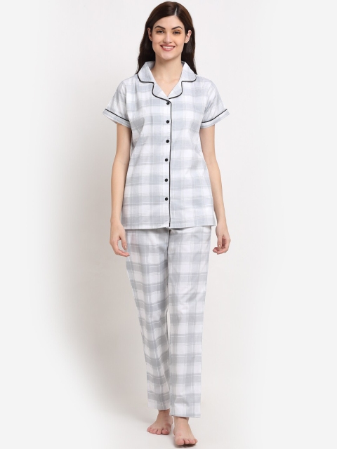 

Boston Club Women White & Grey Checked Pure Cotton Night suit