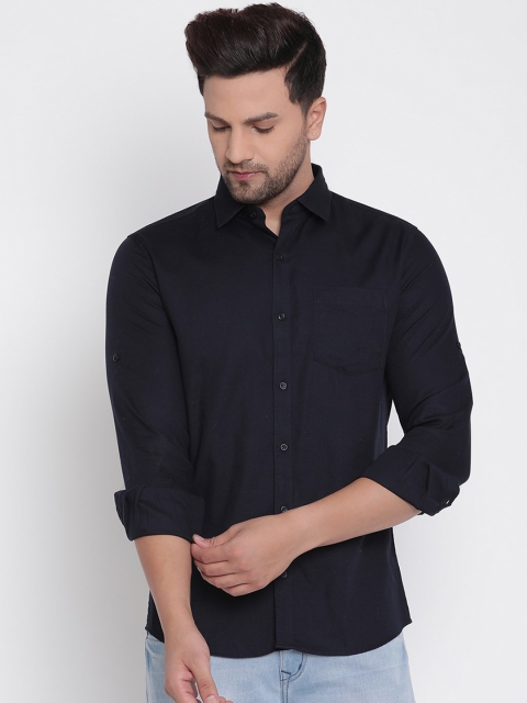 

METTLE Men Navy Blue Solid Casual Shirt