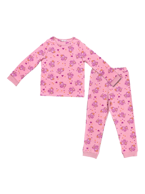 

Charm n Cherish Girls Pink & Fuchsia Printed Night suit