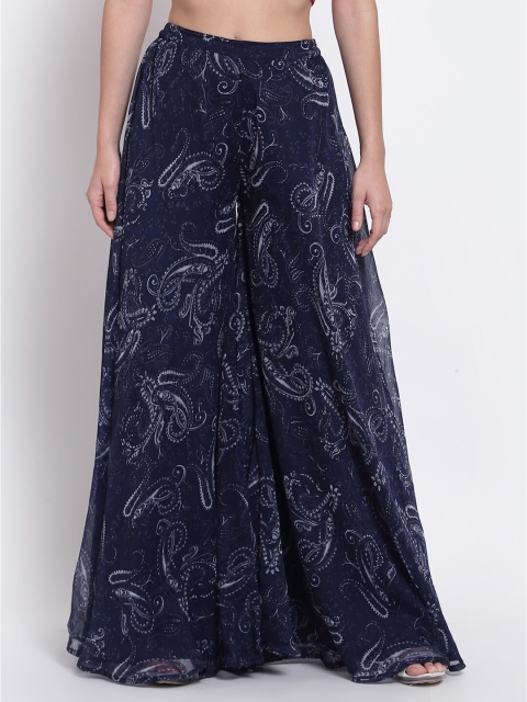 

Just Wow Women Navy Blue Floral Printed Flared Chiffon Palazzos