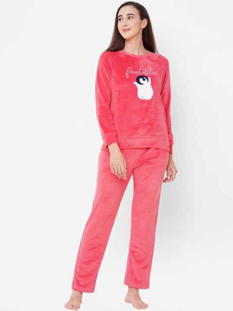 

Sweet Dreams Women Pink Embroidered Winter Night Suit
