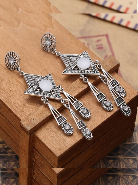 

OOMPH Silver-Toned Triangular Drop Earrings