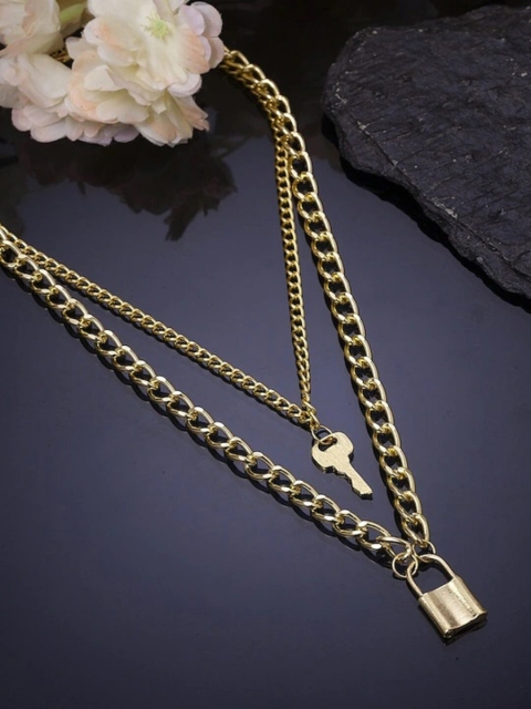 

OOMPH Gold-Plated Lock & Key Link Layered Necklace