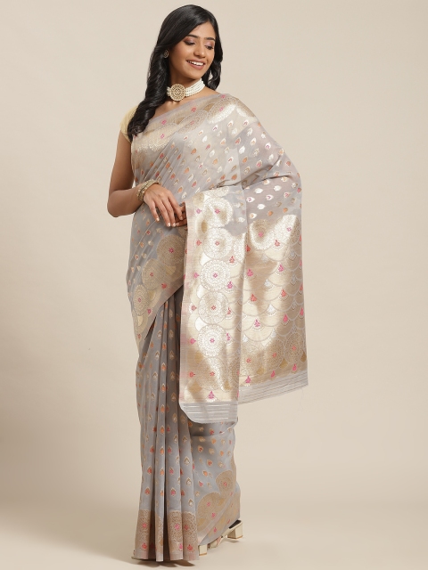 

Libas Grey & Gold-Toned Ethnic Motifs Brocade Saree
