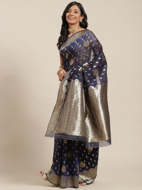 

Libas Blue Ethnic Motifs Zari Brocade Saree