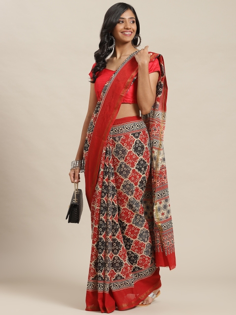 

Libas Red & Black Ethnic Motifs Pure Cotton Saree