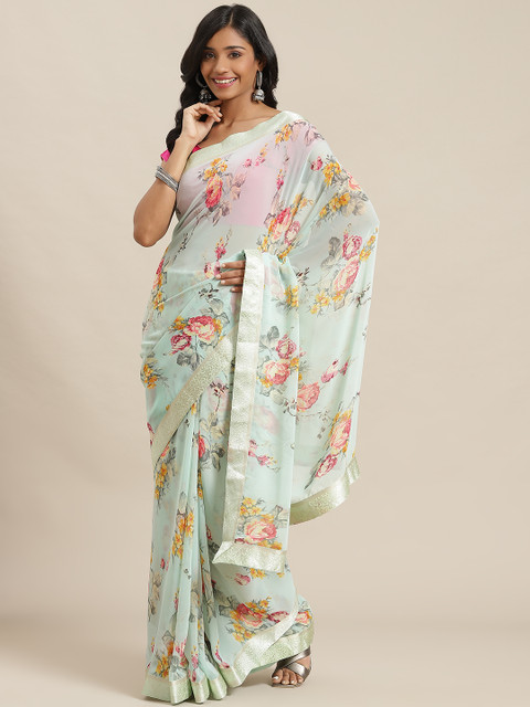 

Libas Green & Yellow Floral Pure Georgette Saree