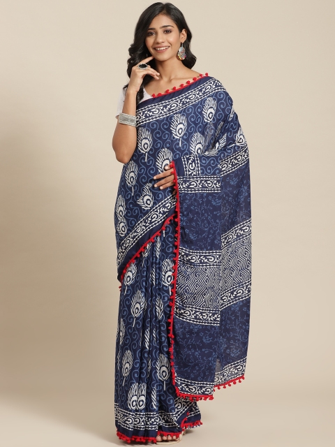 

Libas Navy Blue & White Ethnic Motifs Pure Cotton Saree