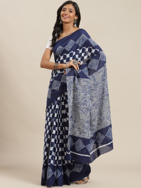 

Libas Blue & White Printed Pure Cotton Saree