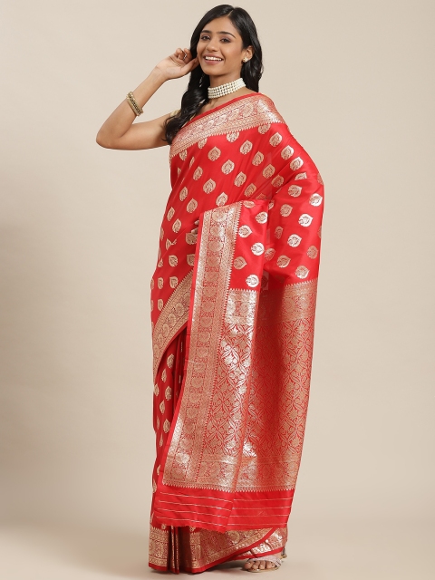 

Libas Red Ethnic Motifs Zari Brocade Saree