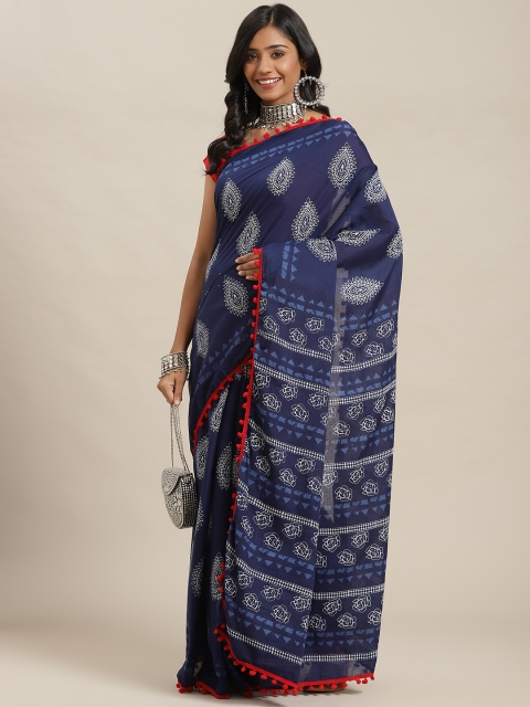 

Libas Blue & White Ethnic Motifs Pure Cotton Saree