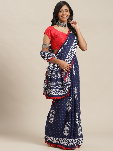 

Libas Blue & White Ethnic Motifs Pure Cotton Saree