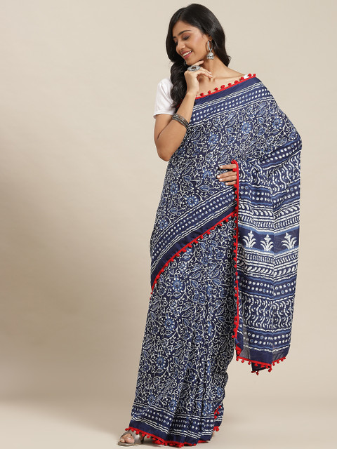 

Libas Blue & White Ethnic Motifs Pure Cotton Saree
