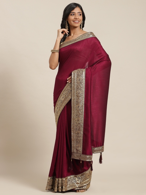 

Libas Maroon Zari Silk Blend Saree